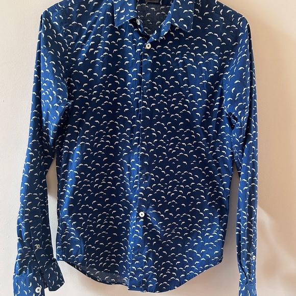 Zara sim fit Blue and White Casual Button Down Shirt - Picture 6 of 6